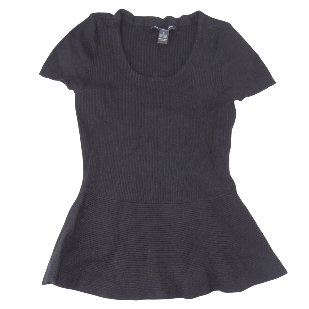 INC International Concepts Womens Black Ribbed Peplum Knit Scoop Neck Top M